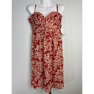 Donna Ricco Pomegranate Floral Silk Sweetheart Neck Empire Waist Dress Women's 8